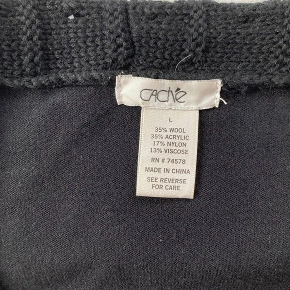 Cache Vintage Y2K Wool Blend Ribbed Cardigan Black Size Large - Picture 7 of 9